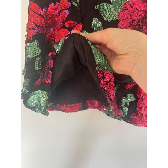 Short Floral Dress with Sequins, Size S/M, Black Dress with Red Flowers - Picture 5 of 8
